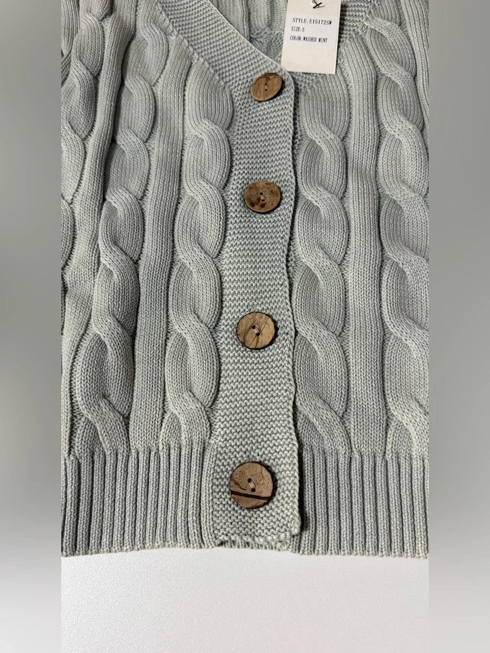 NWT Cable Knit V-Neck Button Cardigan - Mint - Picture 6 of 9
